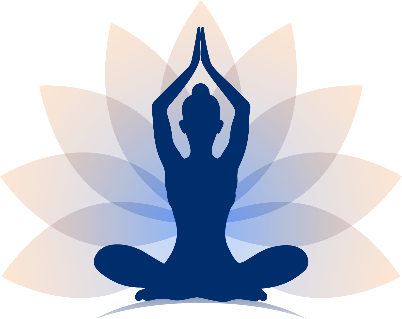 Silhouette of a person in lotus pose with abstract lotus petals in backgroun